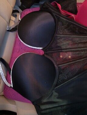 Victoria's Secret Black Longline Push-Up Bra with Rhinestone Trim